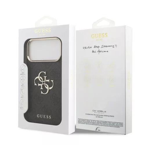 Guess PU Leather 4G Metal Logo Gold Frame MagSafe tok iPhone 17 Pro Max készülékhez fekete