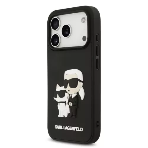 Karl Lagerfeld 3D Rubber Karl and Choupette tok iPhone 17 Pro készülékhez fekete