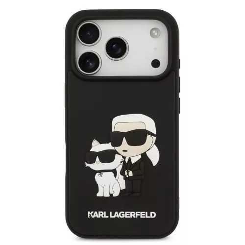 Karl Lagerfeld 3D Rubber Karl and Choupette tok iPhone 17 Pro készülékhez fekete