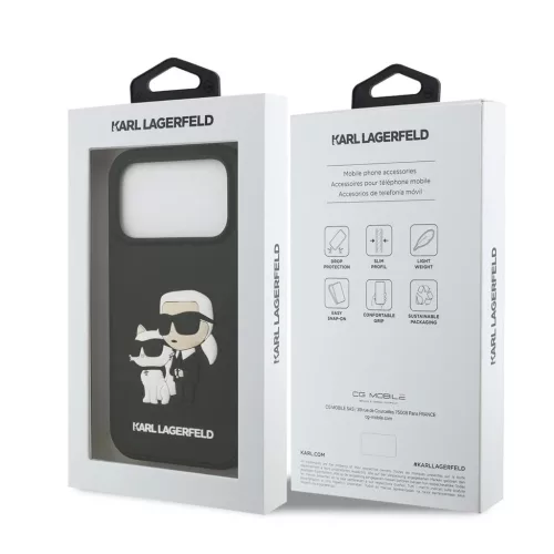 Karl Lagerfeld 3D Rubber Karl and Choupette tok iPhone 17 Pro készülékhez fekete