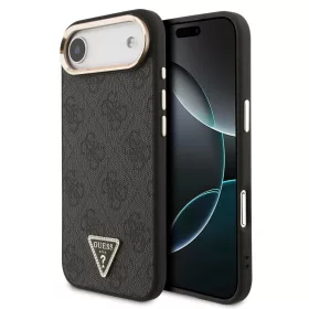   Guess PU Leather 4G Triangle Logo Gold Frame MagSafe tok iPhone 17 Air készülékhez fekete