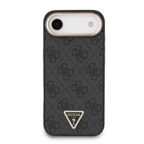 Guess PU Leather 4G Triangle Logo Gold Frame MagSafe tok iPhone 17 Air készülékhez fekete