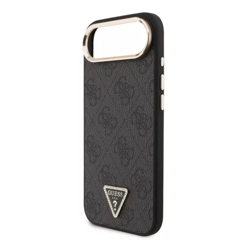 Guess PU Leather 4G Triangle Logo Gold Frame MagSafe tok iPhone 17 Air készülékhez fekete