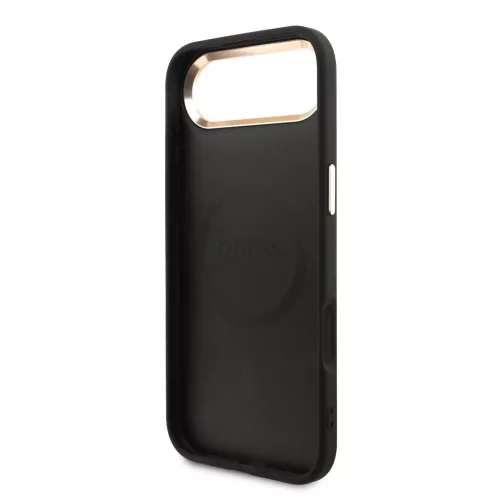 Guess PU Leather 4G Triangle Logo Gold Frame MagSafe tok iPhone 17 Air készülékhez fekete