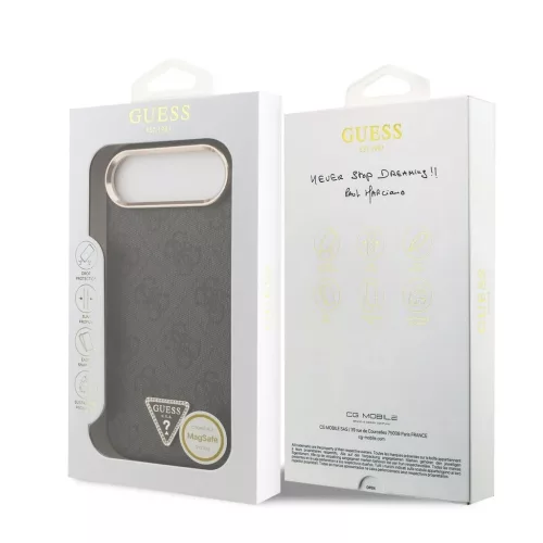 Guess PU Leather 4G Triangle Logo Gold Frame MagSafe tok iPhone 17 Air készülékhez fekete