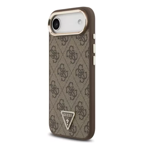 Guess PU Leather 4G Triangle Logo Gold Frame MagSafe tok iPhone 17 Air készülékhez barna