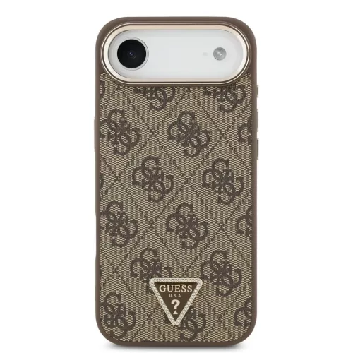 Guess PU Leather 4G Triangle Logo Gold Frame MagSafe tok iPhone 17 Air készülékhez barna