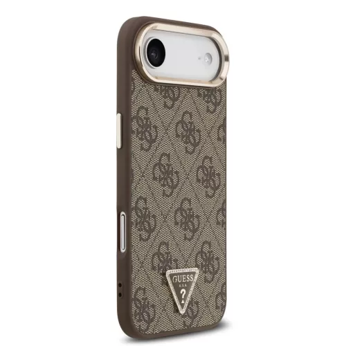 Guess PU Leather 4G Triangle Logo Gold Frame MagSafe tok iPhone 17 Air készülékhez barna