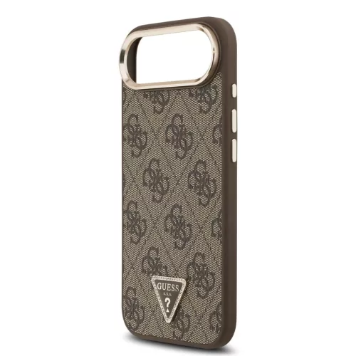 Guess PU Leather 4G Triangle Logo Gold Frame MagSafe tok iPhone 17 Air készülékhez barna