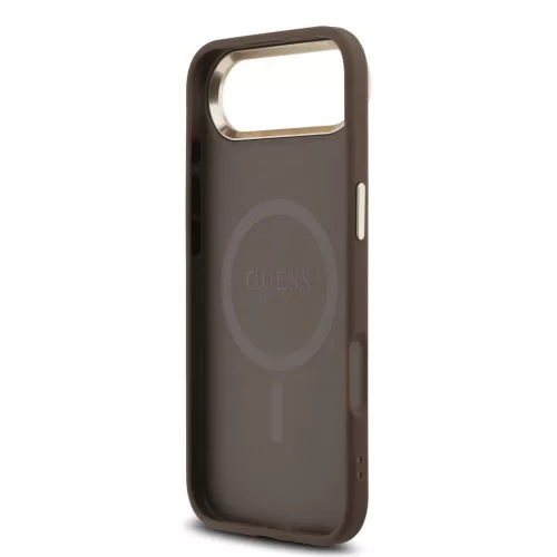 Guess PU Leather 4G Triangle Logo Gold Frame MagSafe tok iPhone 17 Air készülékhez barna