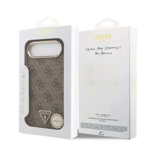 Guess PU Leather 4G Triangle Logo Gold Frame MagSafe tok iPhone 17 Air készülékhez barna