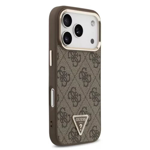 Guess PU Leather 4G Triangle Logo Gold Frame MagSafe tok iPhone 17 Pro készülékhez barna