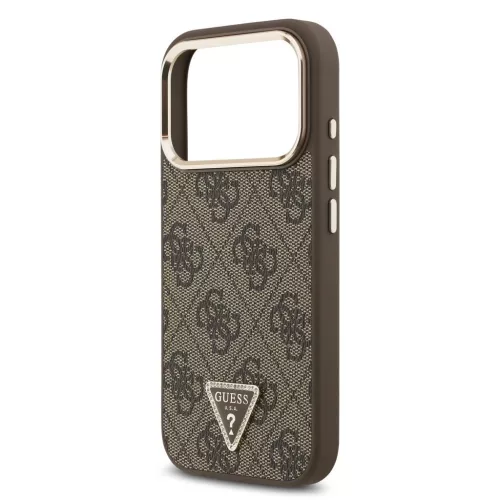 Guess PU Leather 4G Triangle Logo Gold Frame MagSafe tok iPhone 17 Pro készülékhez barna
