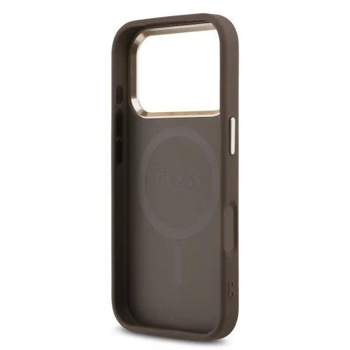 Guess PU Leather 4G Triangle Logo Gold Frame MagSafe tok iPhone 17 Pro készülékhez barna