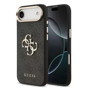   Guess PU bőr 4G fém logó arany keret MagSafe tok iPhone 17 Air készülékhez fekete