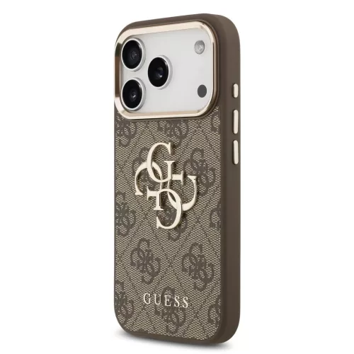 Guess PU Leather 4G Metal Logo Gold Frame MagSafe tok iPhone 17 Pro készülékhez barna