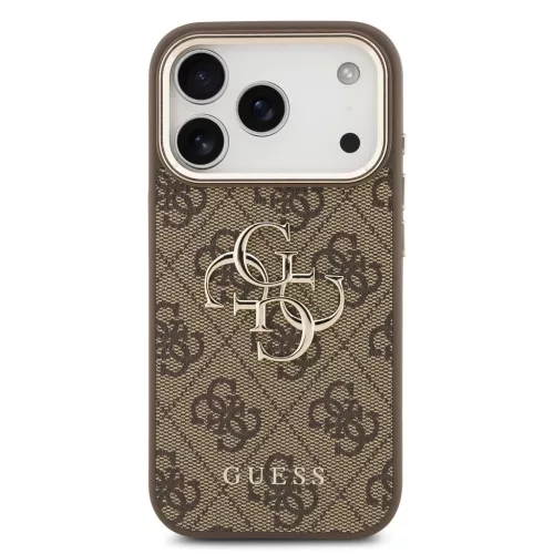 Guess PU Leather 4G Metal Logo Gold Frame MagSafe tok iPhone 17 Pro készülékhez barna