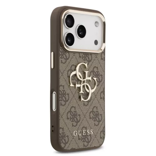 Guess PU Leather 4G Metal Logo Gold Frame MagSafe tok iPhone 17 Pro készülékhez barna