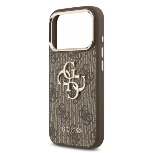 Guess PU Leather 4G Metal Logo Gold Frame MagSafe tok iPhone 17 Pro készülékhez barna