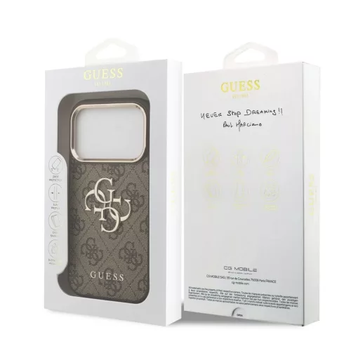 Guess PU Leather 4G Metal Logo Gold Frame MagSafe tok iPhone 17 Pro készülékhez barna