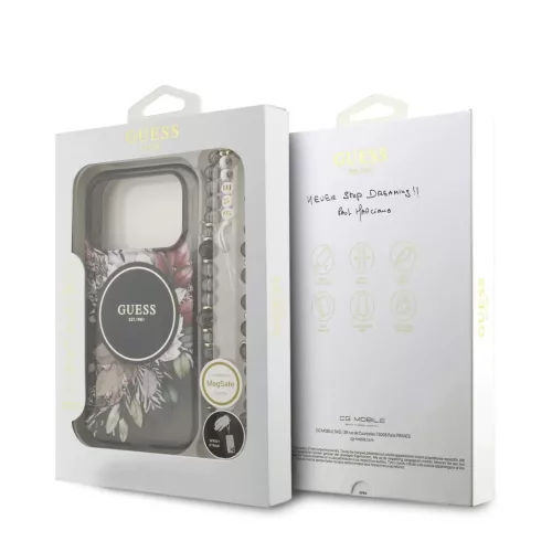 Guess IML Flowers Strap MagSafe tok iPhone 17 Pro készülékhez fekete
