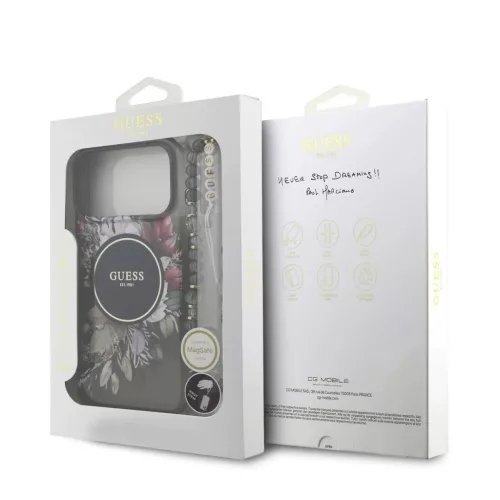 Guess IML Flowers Strap MagSafe tok iPhone 17 Pro Max készülékhez fekete