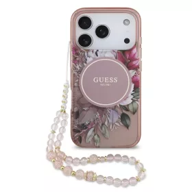   Guess IML Flowers Strap MagSafe tok iPhone 17 Pro készülékhez rózsaszín
