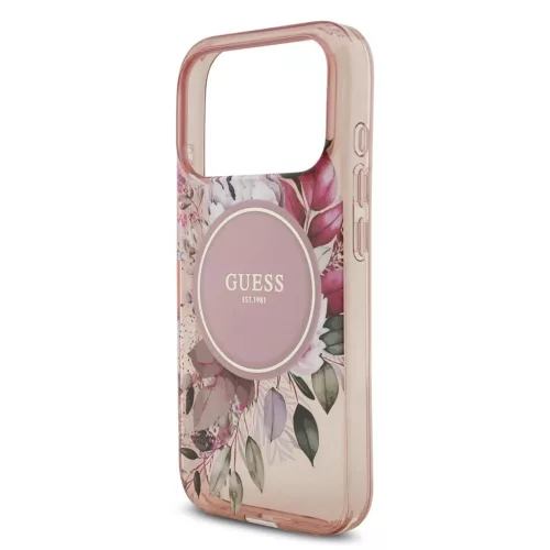 Guess IML Flowers Strap MagSafe tok iPhone 17 Pro készülékhez rózsaszín