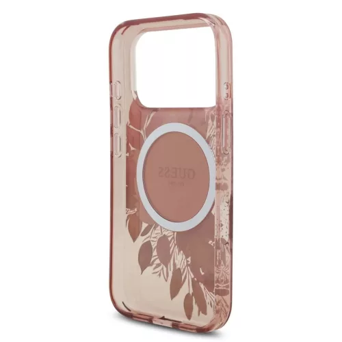 Guess IML Flowers Strap MagSafe tok iPhone 17 Pro készülékhez rózsaszín