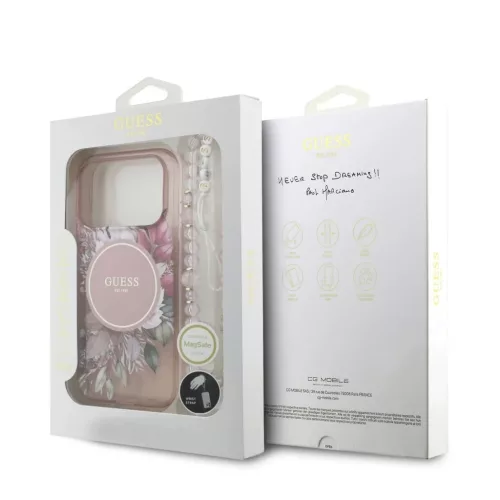Guess IML Flowers Strap MagSafe tok iPhone 17 Pro készülékhez rózsaszín