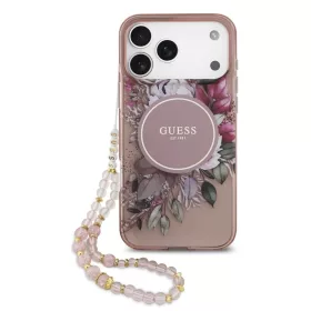   Guess IML Flowers Strap MagSafe tok iPhone 17 Pro Max készülékhez rózsaszín