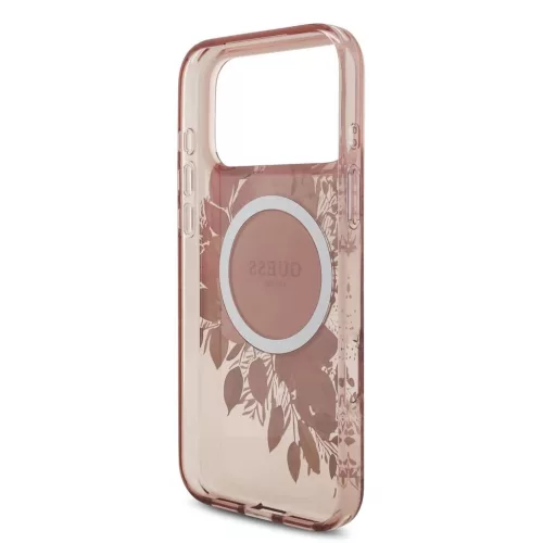 Guess IML Flowers Strap MagSafe tok iPhone 17 Pro Max készülékhez rózsaszín