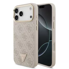   Guess PU bőr 4G Triangle Logo Gold Frame MagSafe tok iPhone 17 Pro Max készülékhez rózsaszín