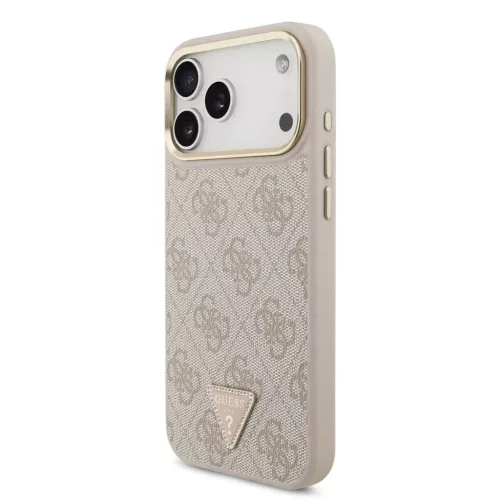 Guess PU bőr 4G Triangle Logo Gold Frame MagSafe tok iPhone 17 Pro Max készülékhez rózsaszín