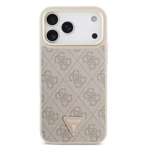 Guess PU bőr 4G Triangle Logo Gold Frame MagSafe tok iPhone 17 Pro Max készülékhez rózsaszín