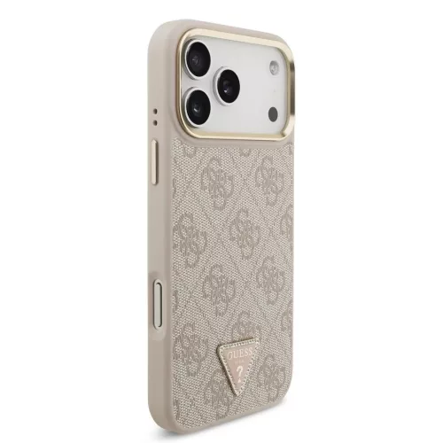 Guess PU bőr 4G Triangle Logo Gold Frame MagSafe tok iPhone 17 Pro Max készülékhez rózsaszín
