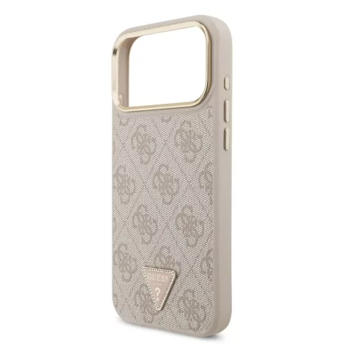 Guess PU bőr 4G Triangle Logo Gold Frame MagSafe tok iPhone 17 Pro Max készülékhez rózsaszín