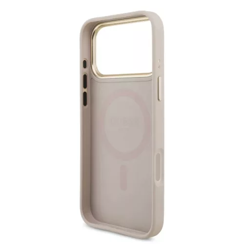 Guess PU bőr 4G Triangle Logo Gold Frame MagSafe tok iPhone 17 Pro Max készülékhez rózsaszín