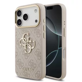   Guess PU bőr 4G Metal Logo Gold Frame MagSafe tok iPhone 17 Pro készülékhez rózsaszín