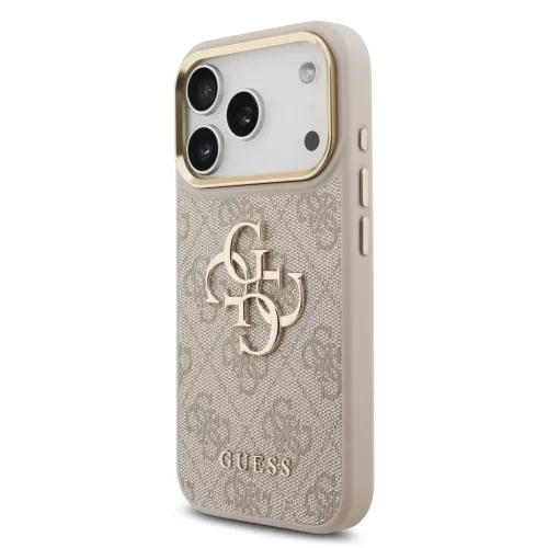 Guess PU bőr 4G Metal Logo Gold Frame MagSafe tok iPhone 17 Pro készülékhez rózsaszín