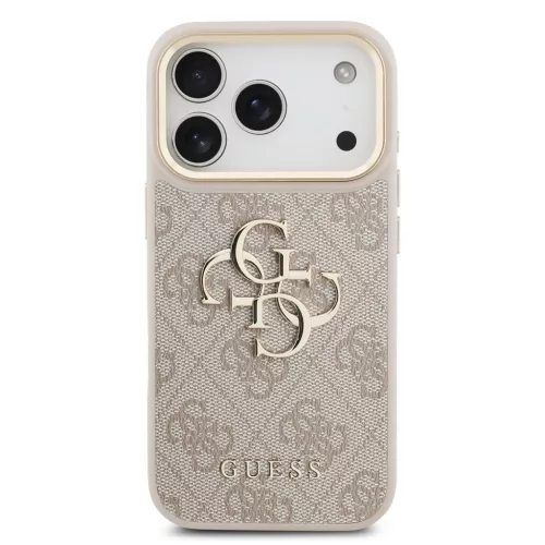 Guess PU bőr 4G Metal Logo Gold Frame MagSafe tok iPhone 17 Pro készülékhez rózsaszín