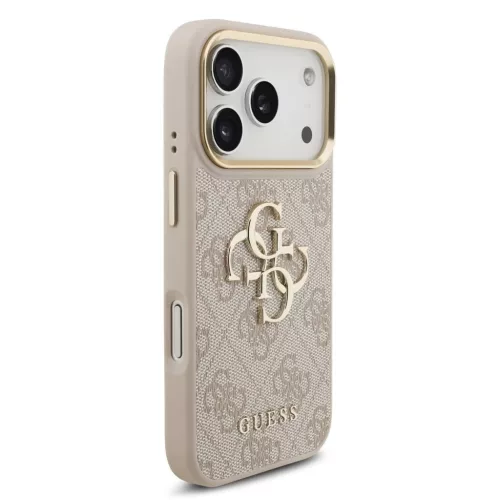 Guess PU bőr 4G Metal Logo Gold Frame MagSafe tok iPhone 17 Pro készülékhez rózsaszín