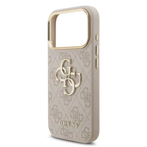 Guess PU bőr 4G Metal Logo Gold Frame MagSafe tok iPhone 17 Pro készülékhez rózsaszín