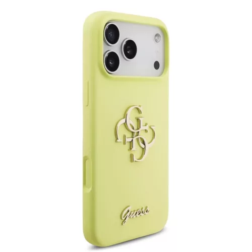Guess Liquid Silicone 4G Metal Logo tok iPhone 17 Pro Max készülékhez sárga