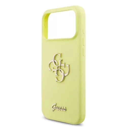 Guess Liquid Silicone 4G Metal Logo tok iPhone 17 Pro Max készülékhez sárga