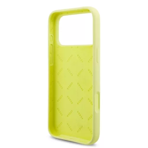 Guess Liquid Silicone 4G Metal Logo tok iPhone 17 Pro Max készülékhez sárga
