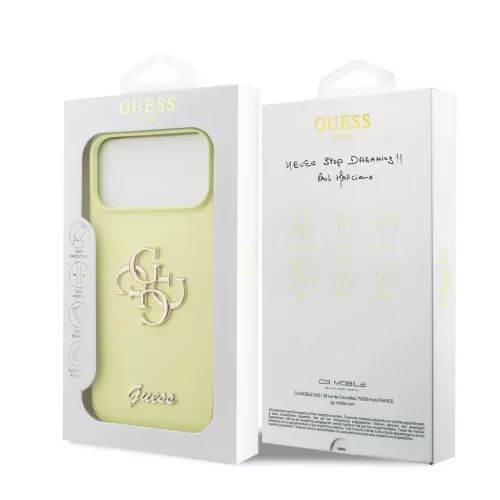 Guess Liquid Silicone 4G Metal Logo tok iPhone 17 Pro Max készülékhez sárga