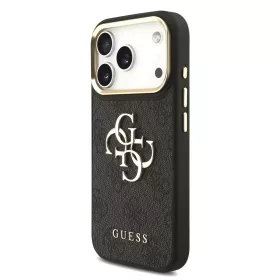   Guess PU bőr 4G Metal Logo Gold Frame MagSafe tok iPhone 17 Pro készülékhez fekete
