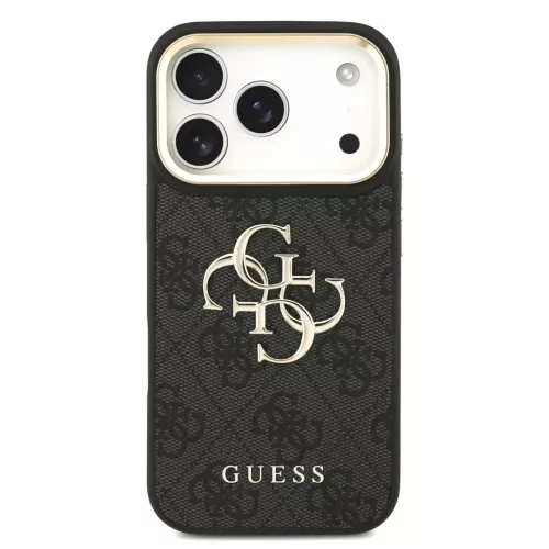 Guess PU bőr 4G Metal Logo Gold Frame MagSafe tok iPhone 17 Pro készülékhez fekete