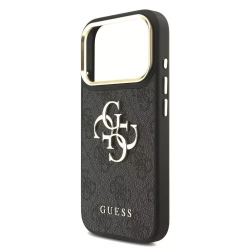 Guess PU bőr 4G Metal Logo Gold Frame MagSafe tok iPhone 17 Pro készülékhez fekete